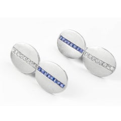 Pair of Art Deco Platinum and Yellow Gold Gemset Cufflinks