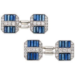 Pair of Art Deco Sapphire and Diamond Cufflinks