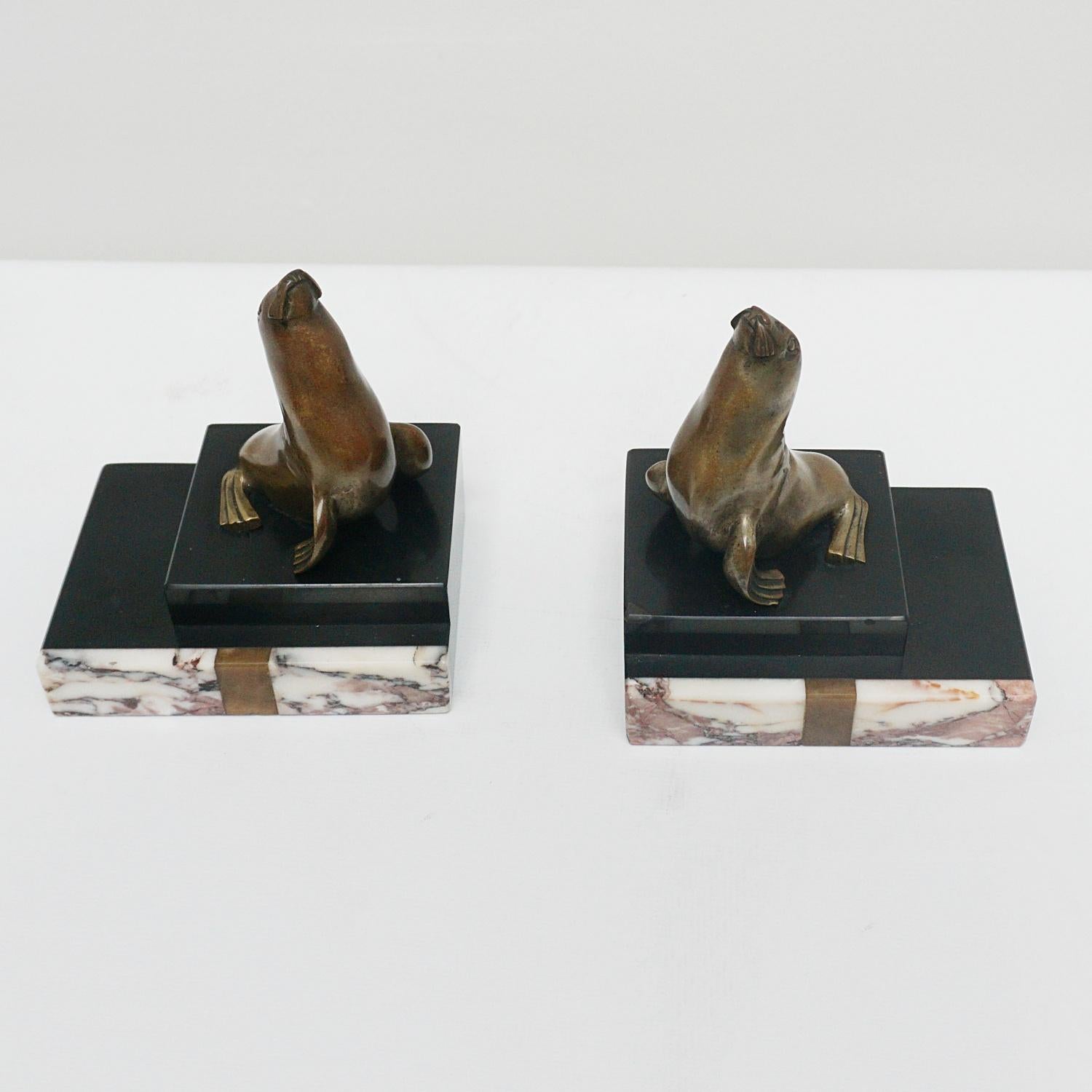 French Pair of Art Deco Sea Lion Bookends