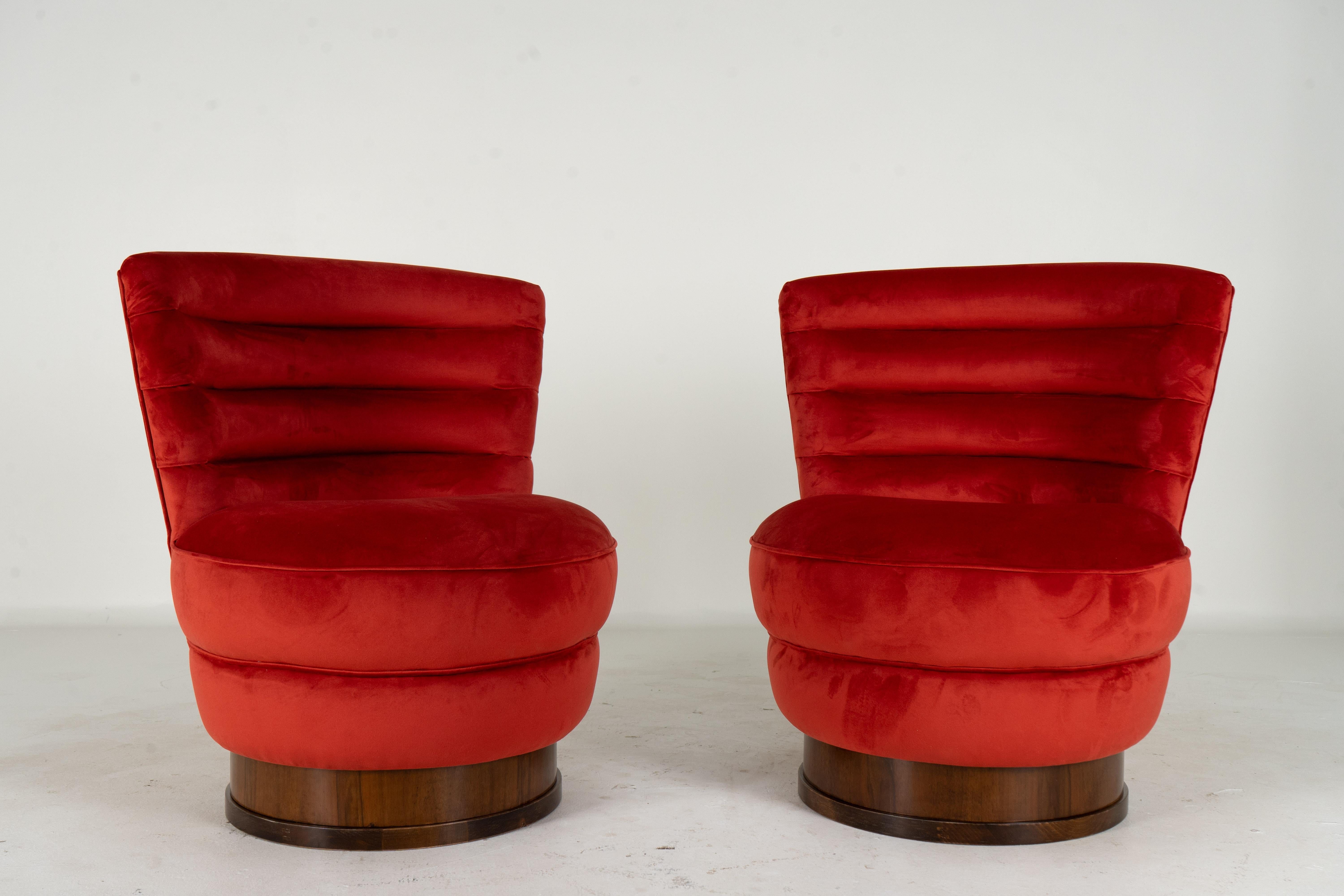 Chenille A Pair of Art Deco Slipper Chairs For Sale