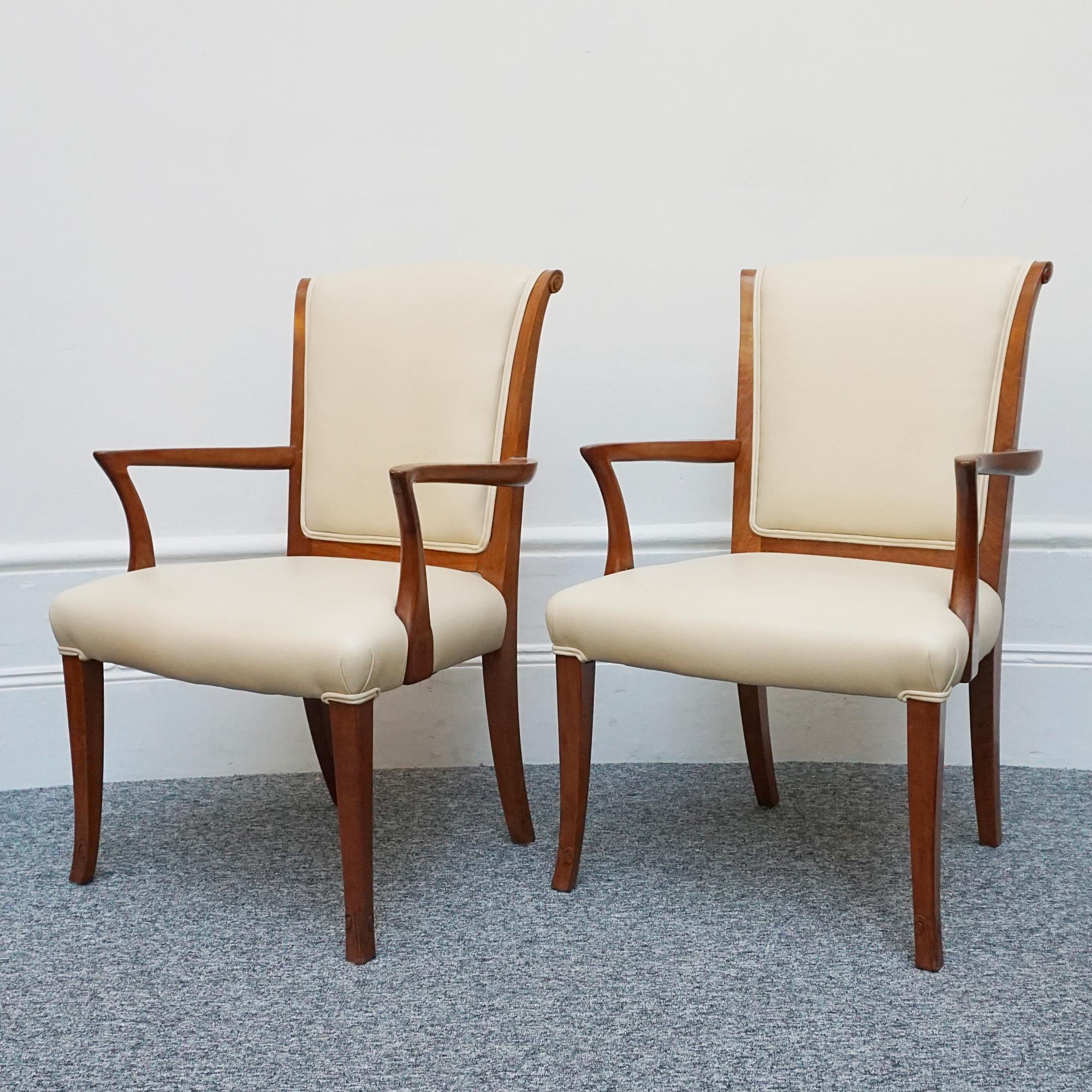 English A Pair of Art Deco Solid Walnut Side Chairs For Sale