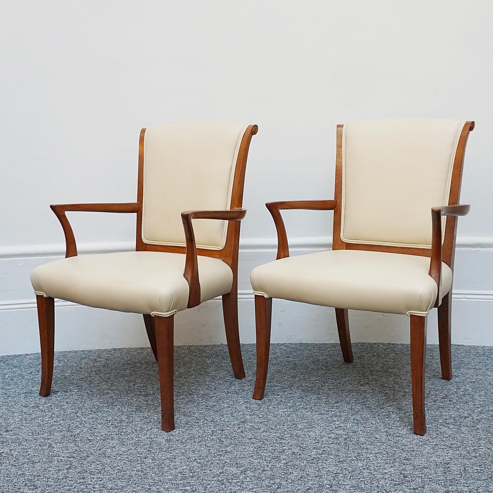 Mid-20th Century A Pair of Art Deco Solid Walnut Side Chairs For Sale