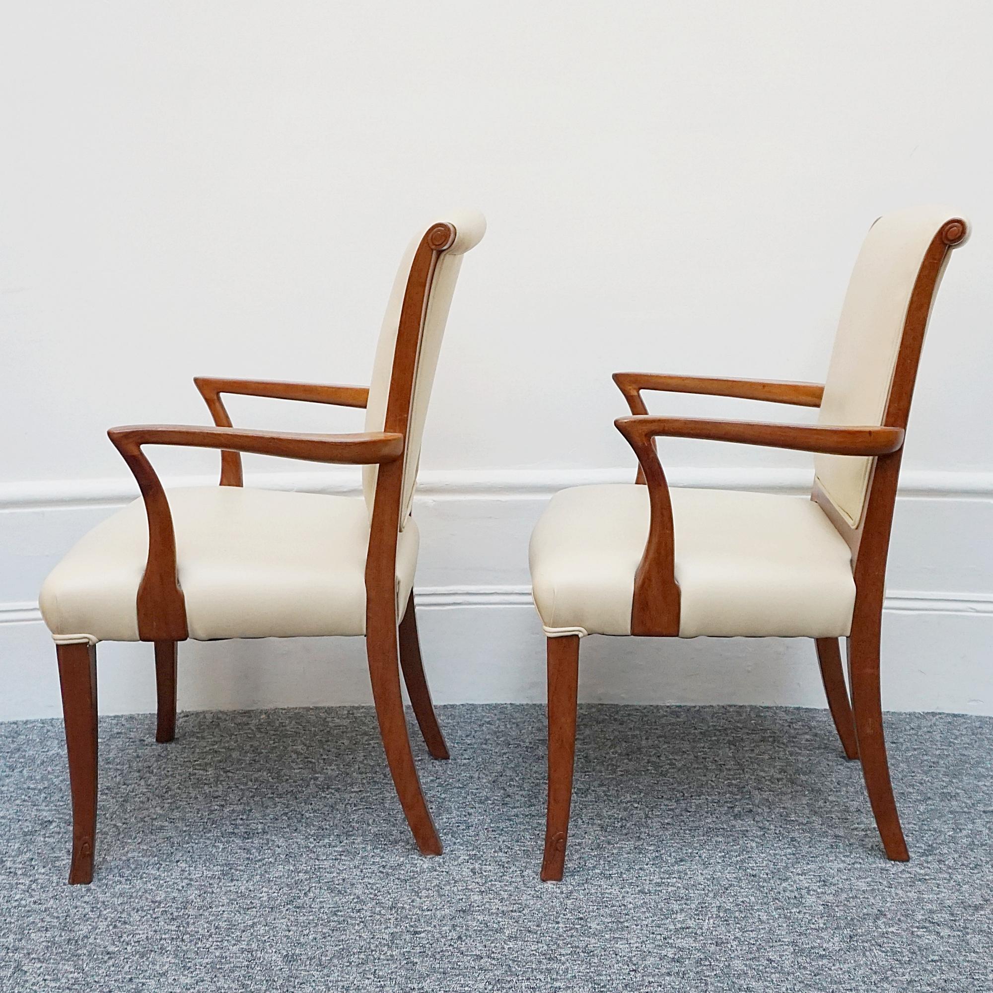 A Pair of Art Deco Solid Walnut Side Chairs For Sale 2