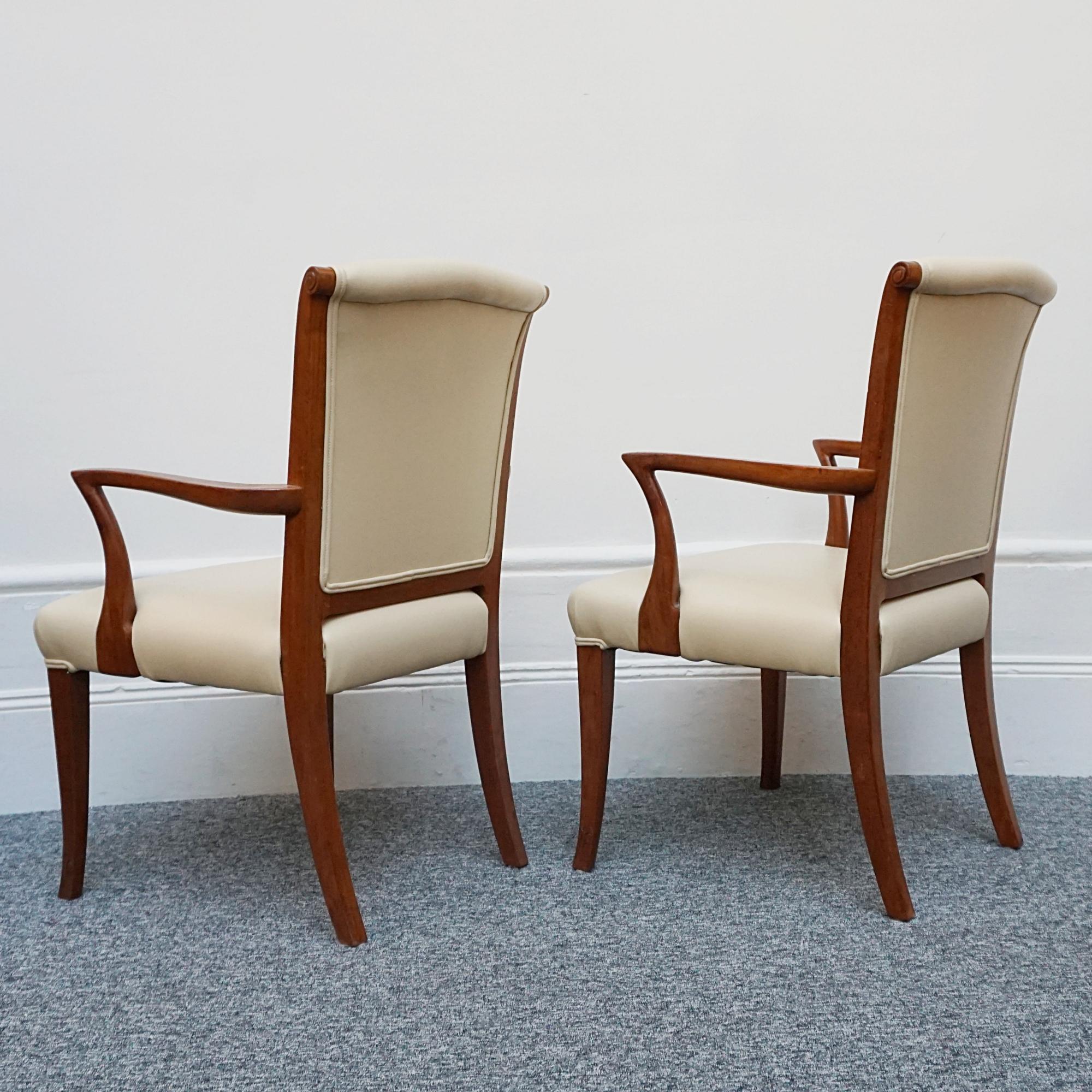 A Pair of Art Deco Solid Walnut Side Chairs For Sale 3