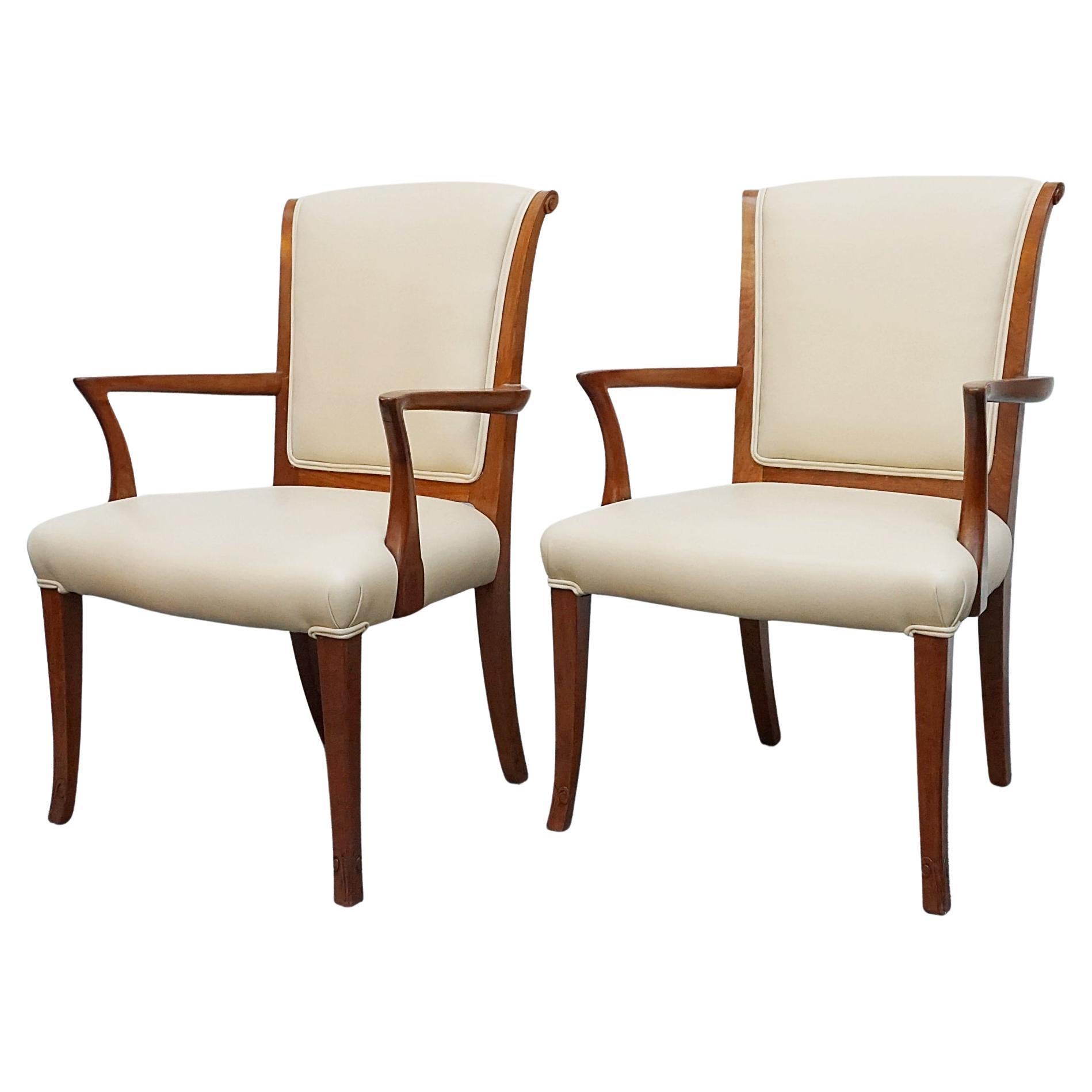 A Pair of Art Deco Solid Walnut Side Chairs