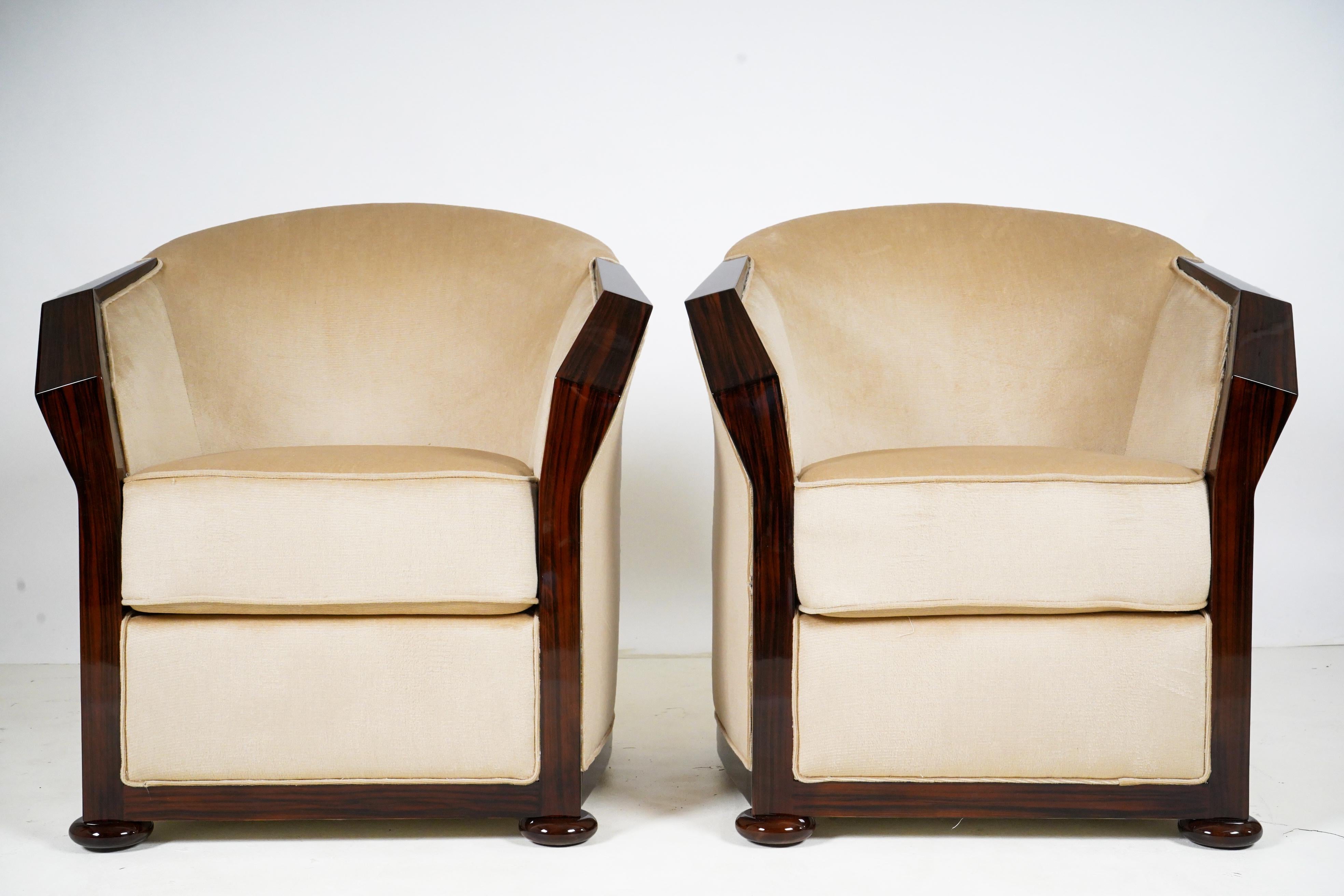 Pair of Art Deco Style Armchairs with Walnut Veneers For Sale at 1stDibs