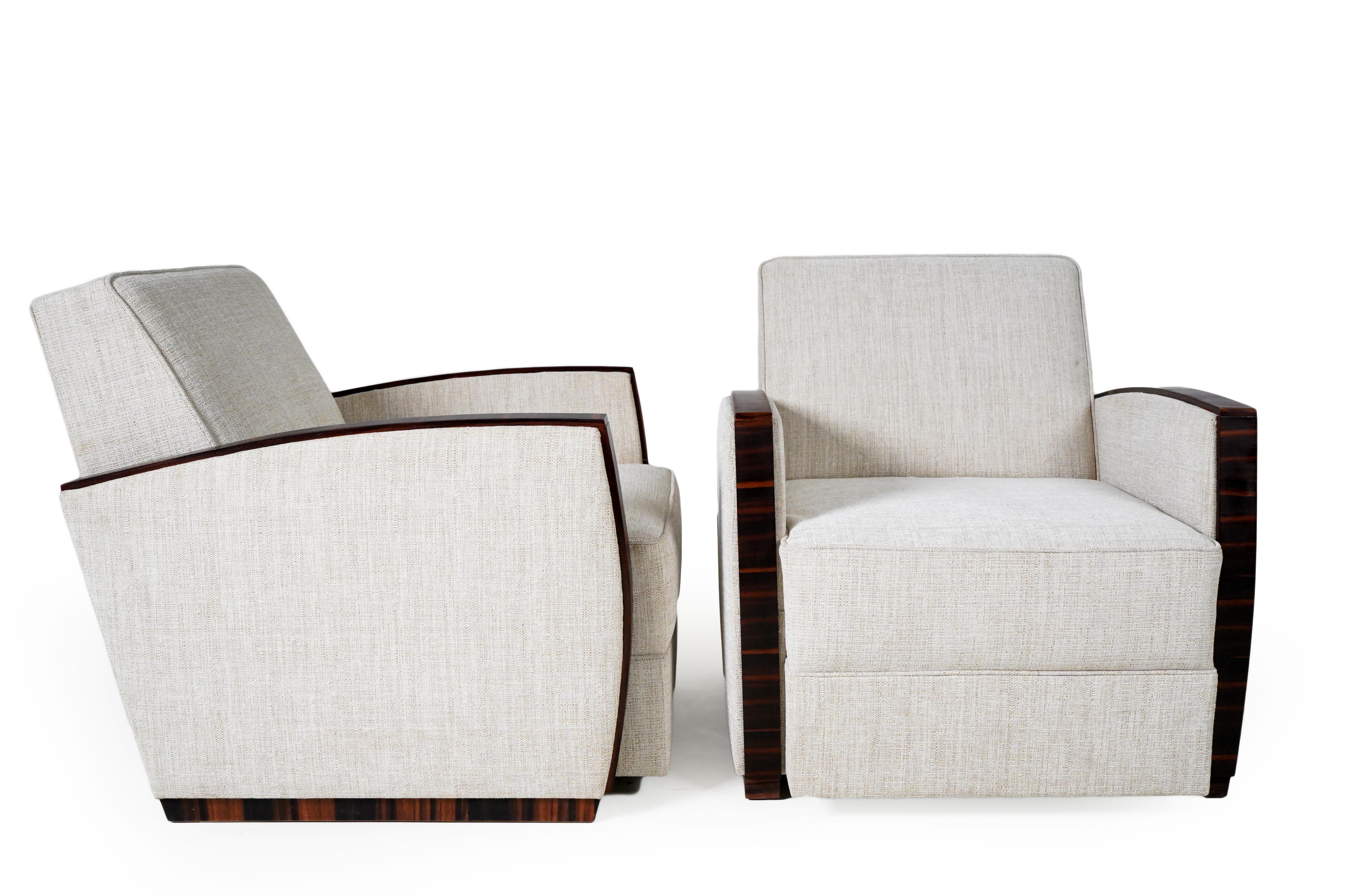 Veneer Pair of Art Deco Style Armchairs For Sale
