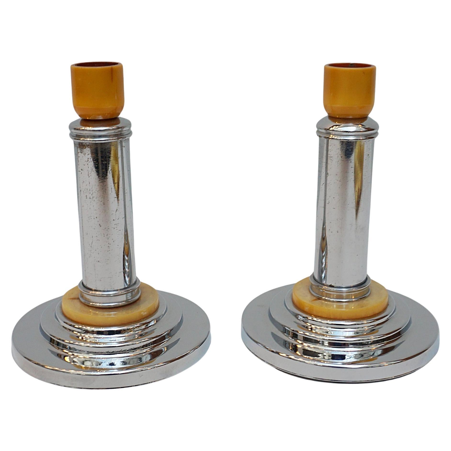 A Pair of Art Deco Style Bakelite Candlesticks For Sale