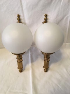 Pair of Art Deco Style Brass and Milk Glass Sconces from Germany