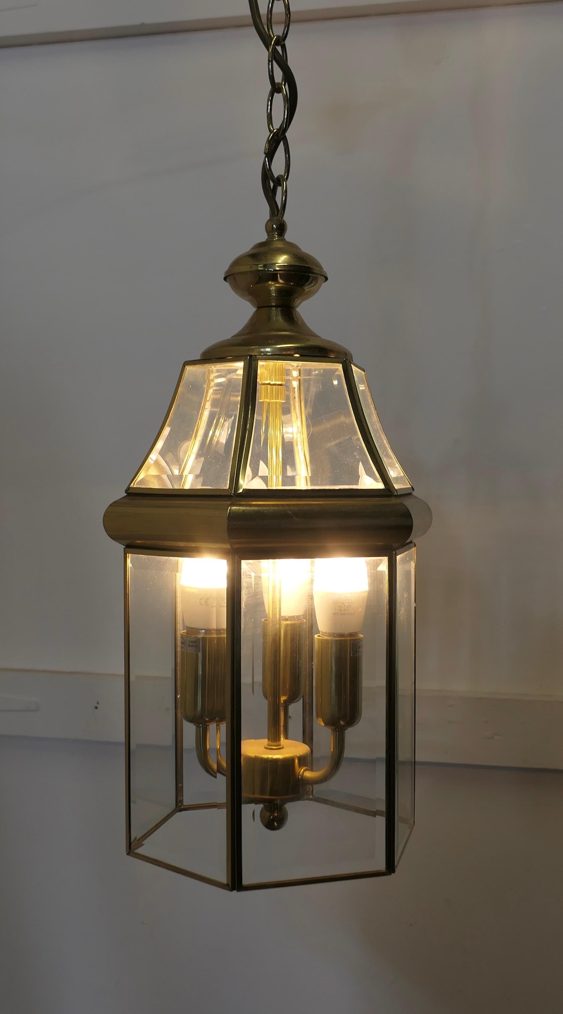 Late 20th Century A Pair of  Art Deco Style Brass & Glass Hall Lanterns    For Sale