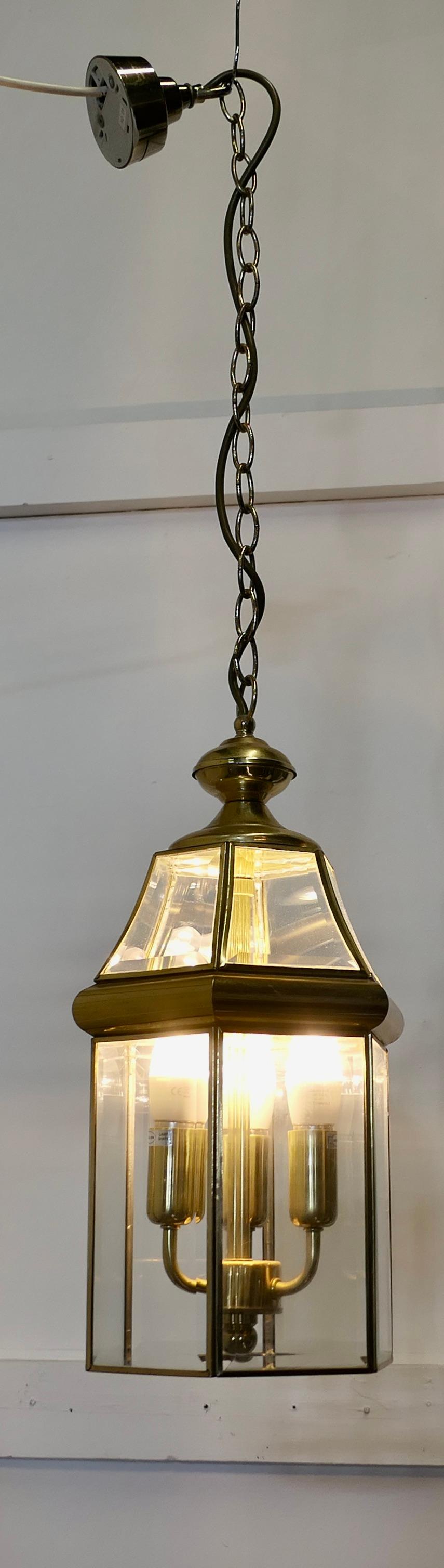 A Pair of  Art Deco Style Brass & Glass Hall Lanterns    For Sale 1