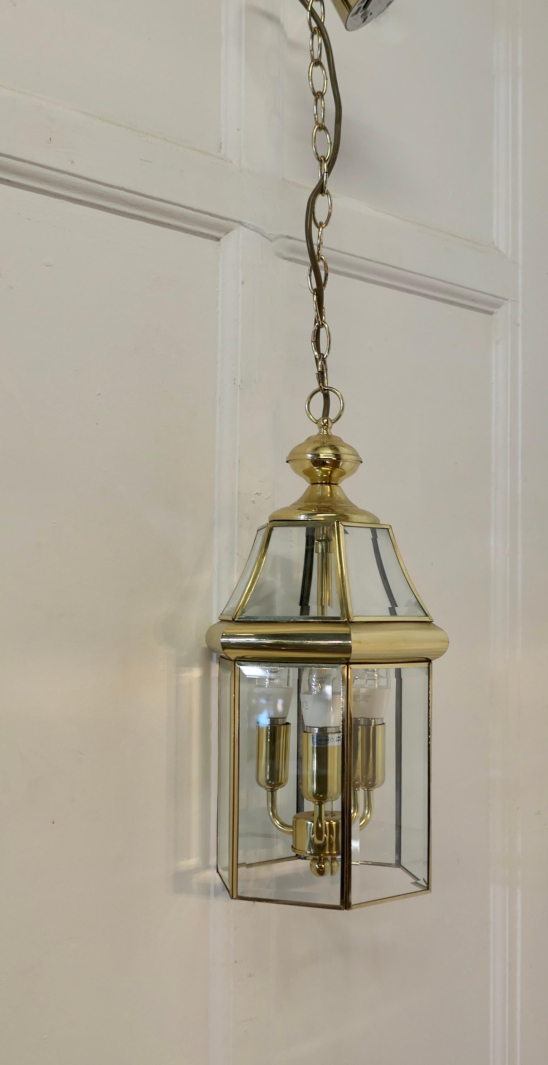 A Pair of  Art Deco Style Brass & Glass Hall Lanterns    For Sale 2