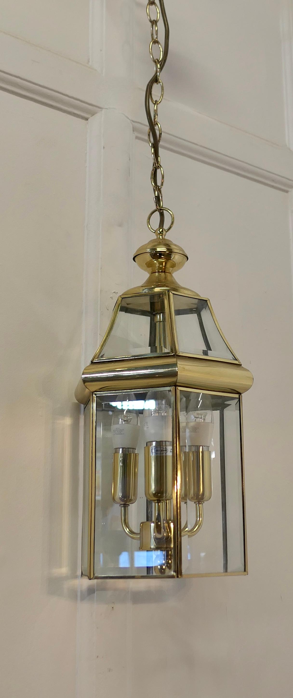 A Pair of  Art Deco Style Brass & Glass Hall Lanterns    For Sale 3