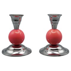 A Pair of Art Deco Style Candlesticks Bakelite and Chromed Metal