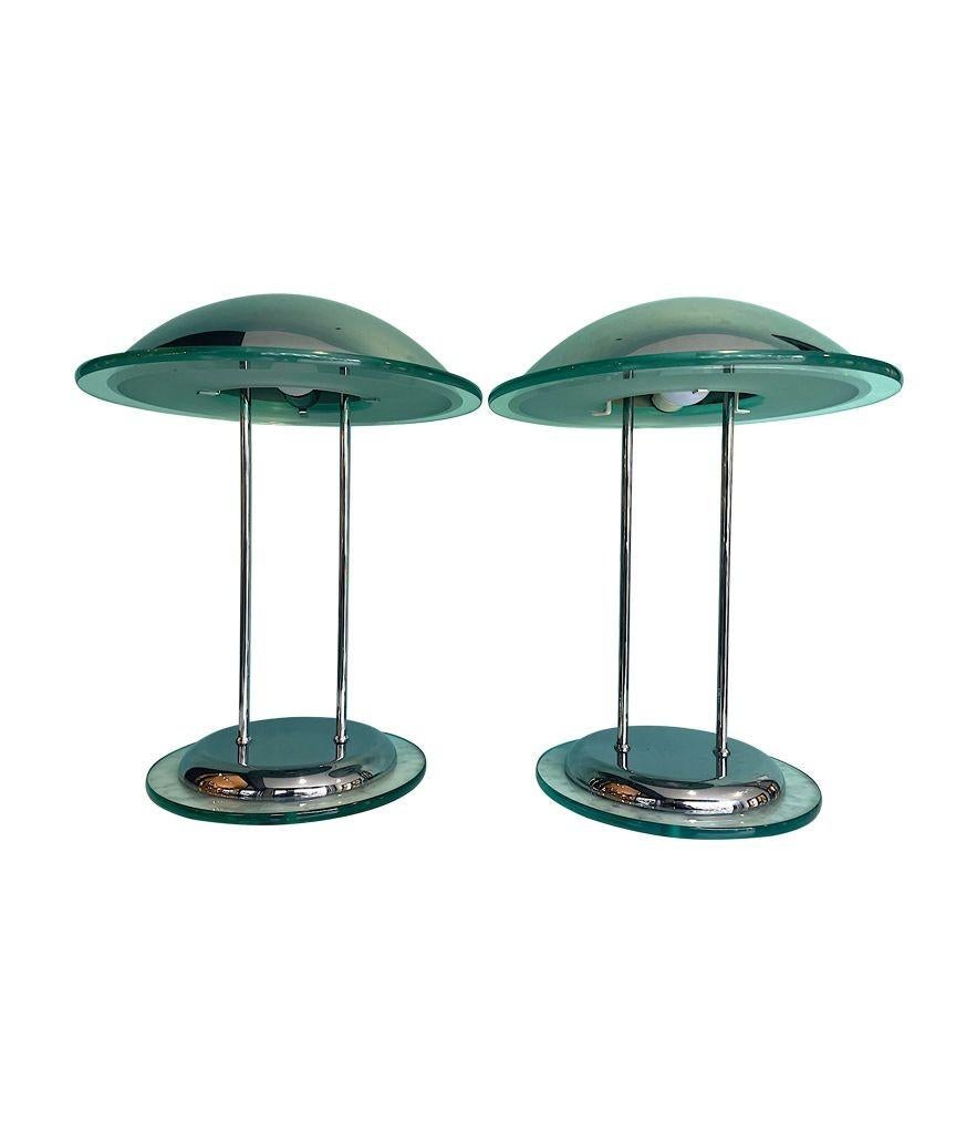 Pair of Art Deco Style Chrome and Glass Lamps by Herda For Sale 6