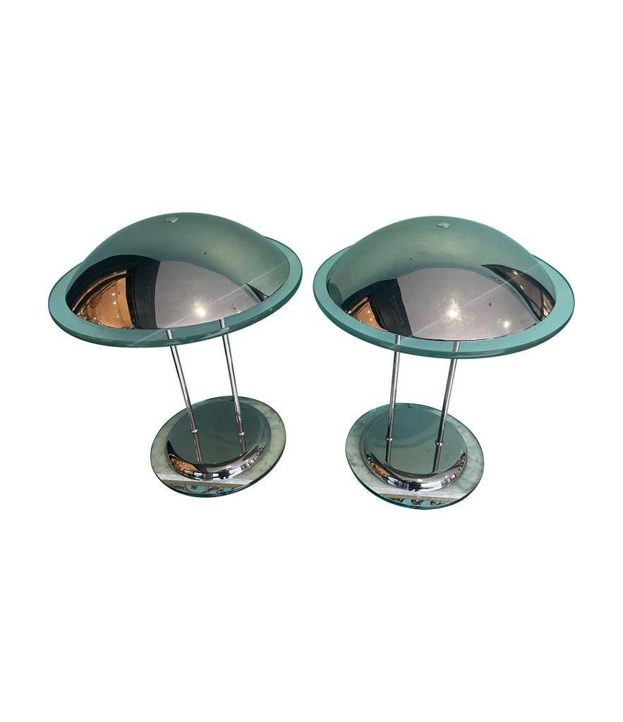 Pair of Art Deco Style Chrome and Glass Lamps by Herda For Sale 1