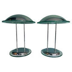 Vintage Pair of Art Deco Style Chrome and Glass Lamps by Herda