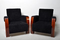 Pair of Art Deco Style Club Chairs with Wooden Arms