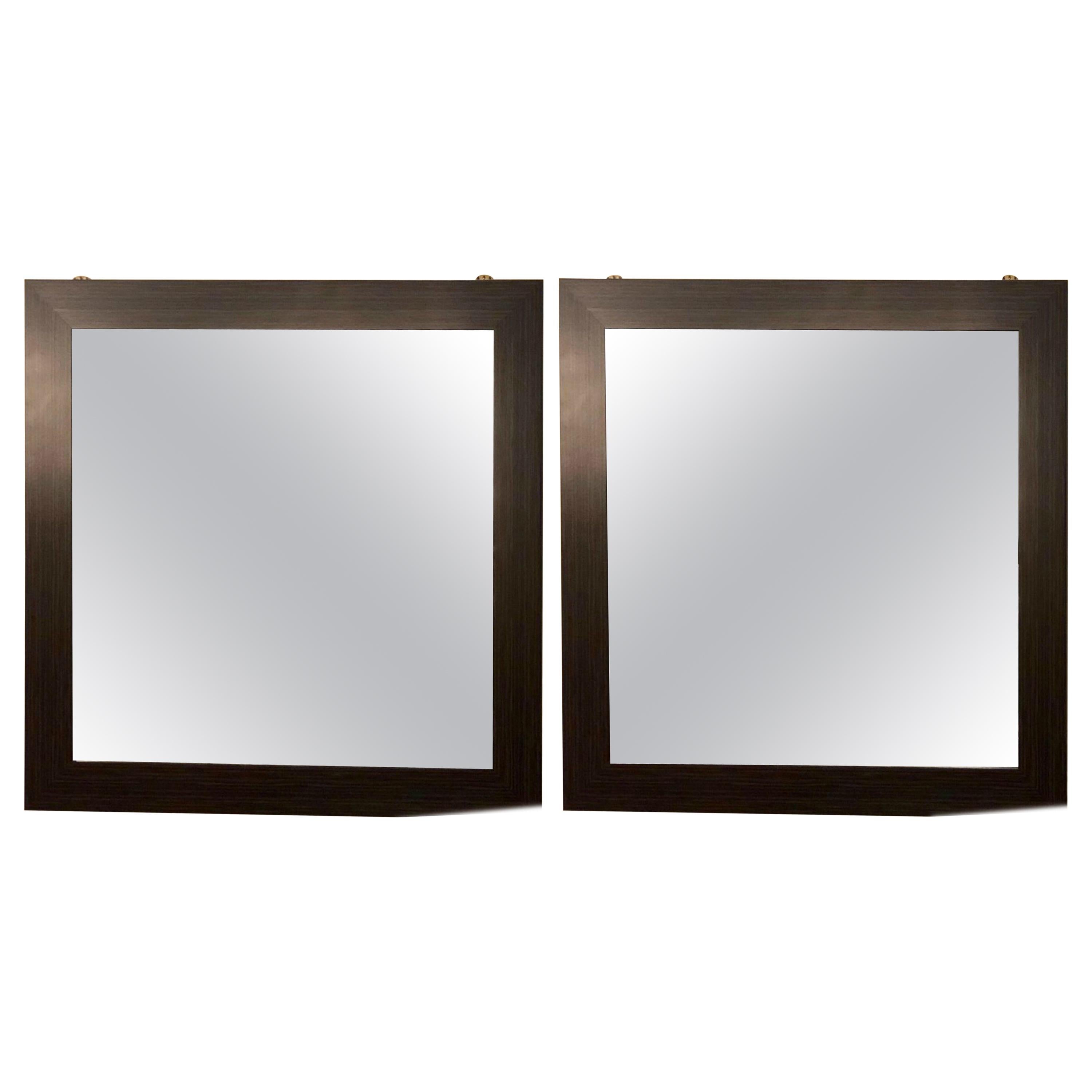 Pair of Art Deco Style Faux Macassar Square Console or Wall Mirrors