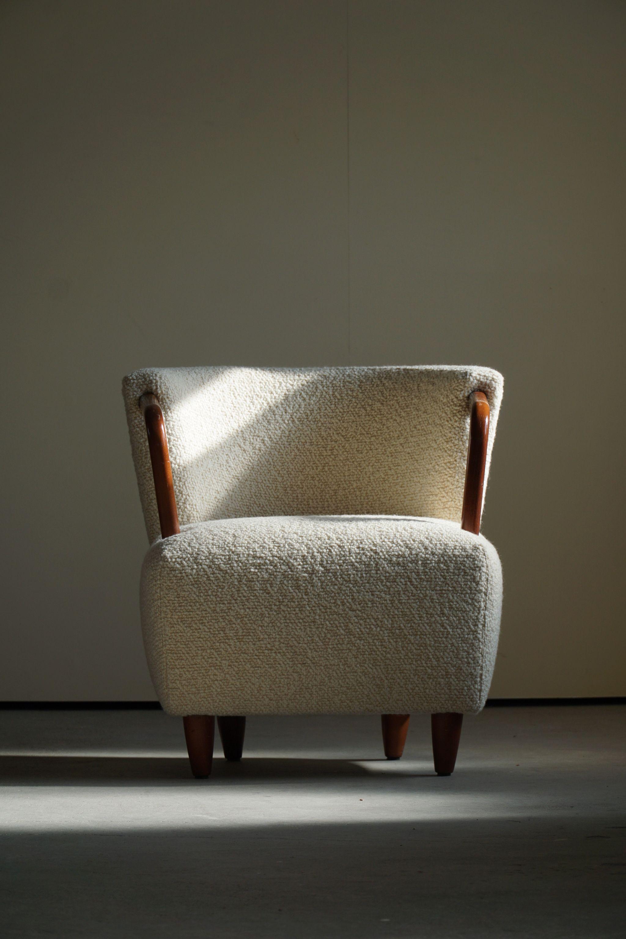 Pair of Art Deco Style Lounge Chairs in White Bouclé, by Danish Cabinetmaker 10