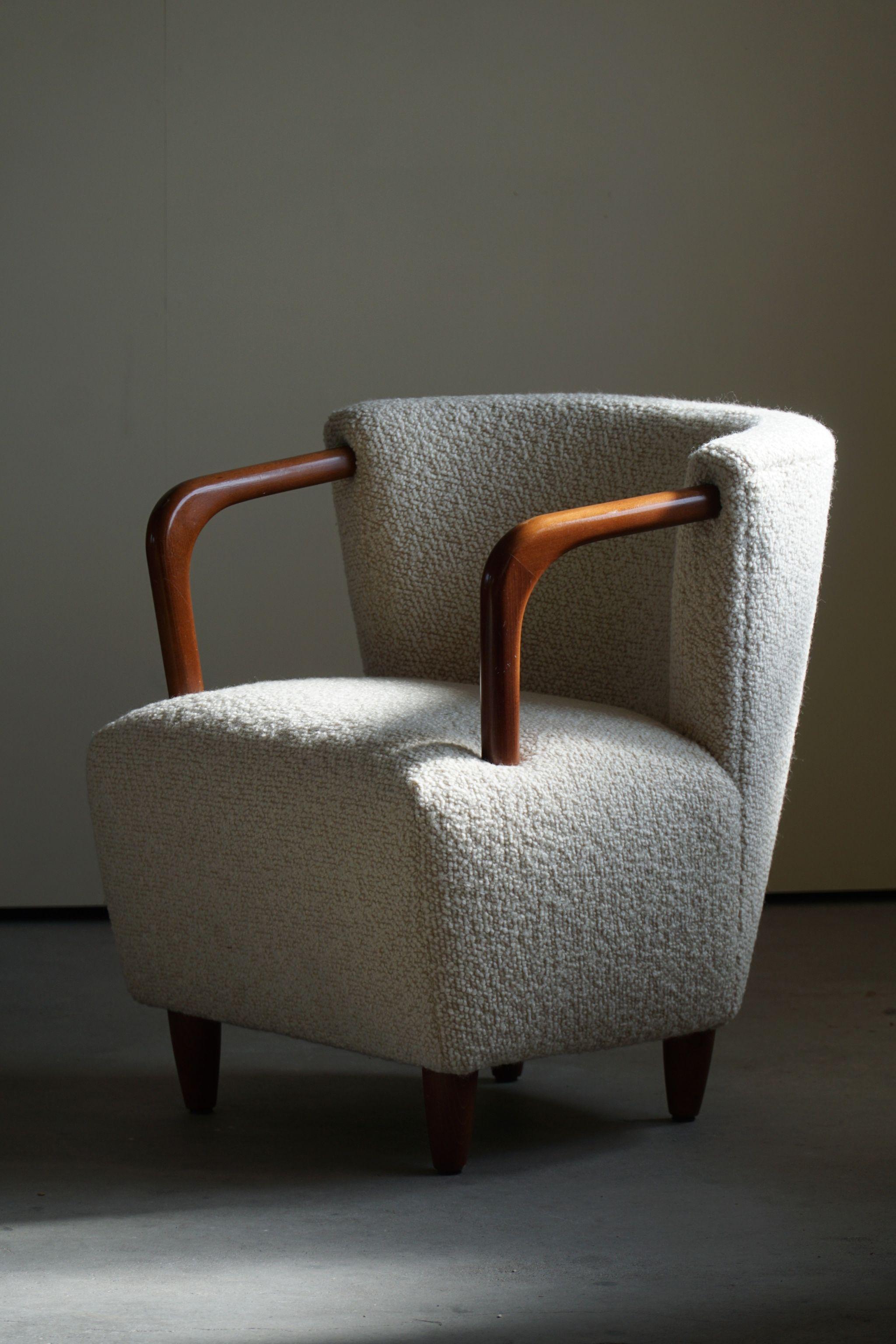 Pair of Art Deco Style Lounge Chairs in White Bouclé, by Danish Cabinetmaker 15