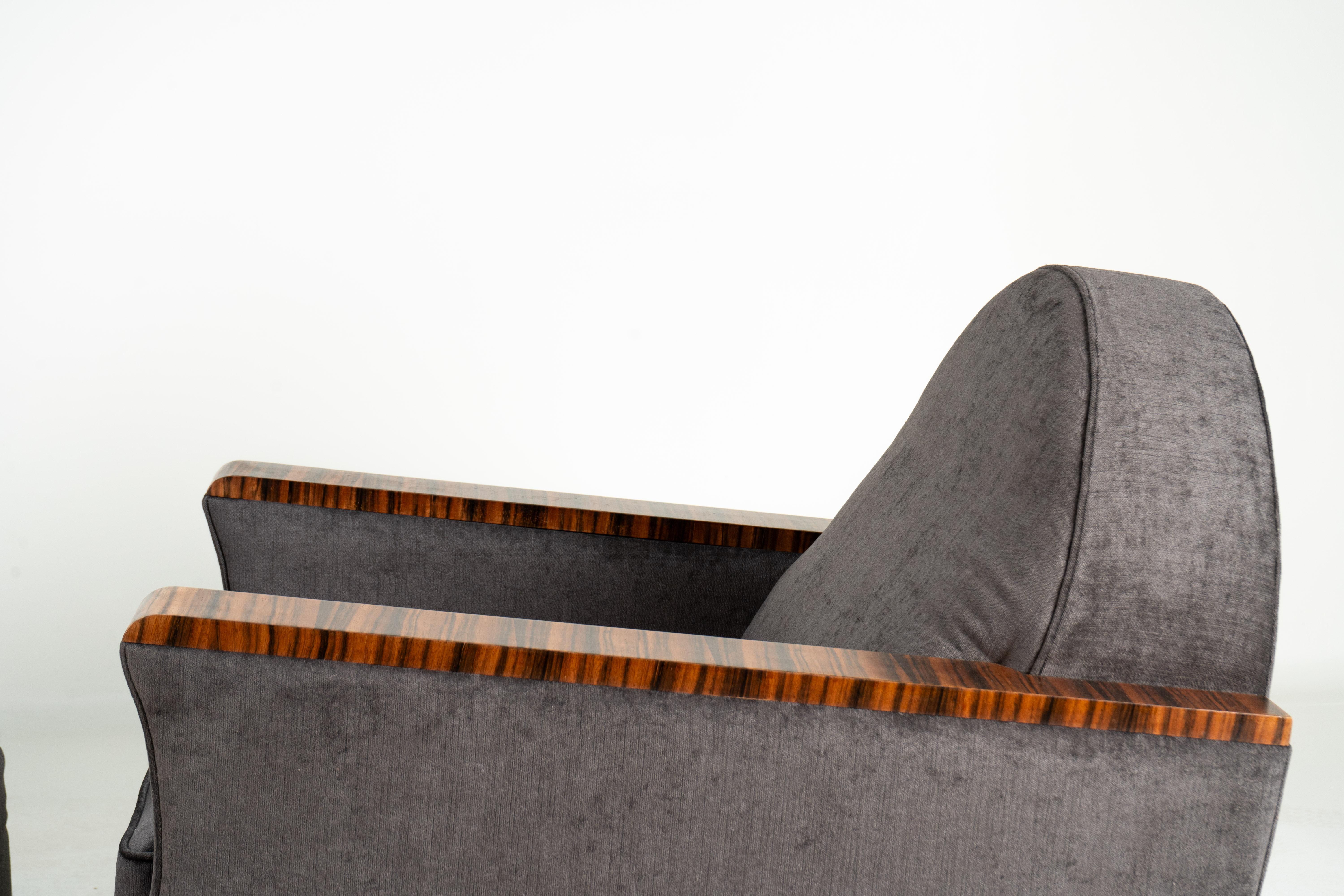 A Pair of Art Deco Style Lounge Chairs With Macassar Ebony For Sale 5