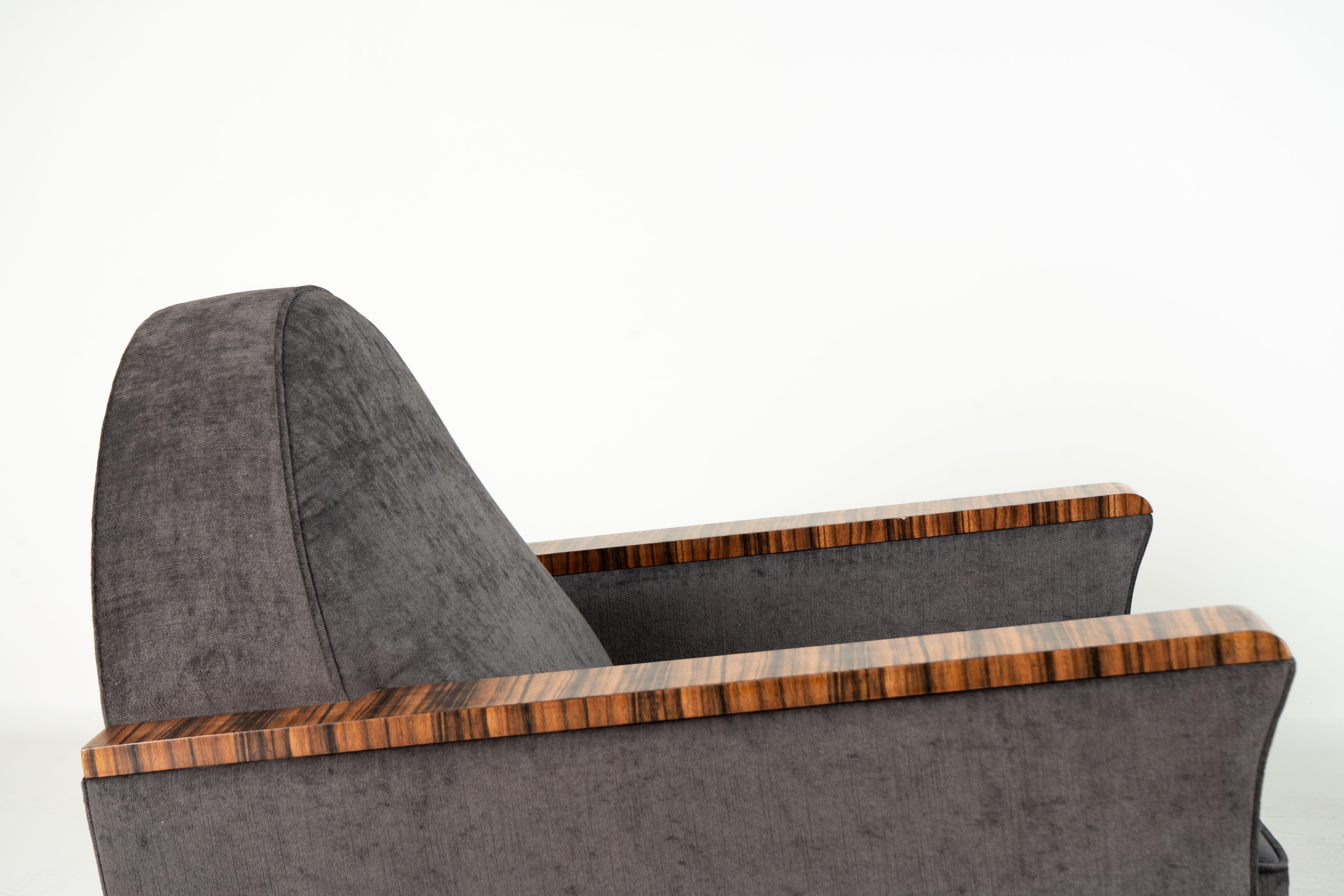 A Pair of Art Deco Style Lounge Chairs With Macassar Ebony For Sale 6