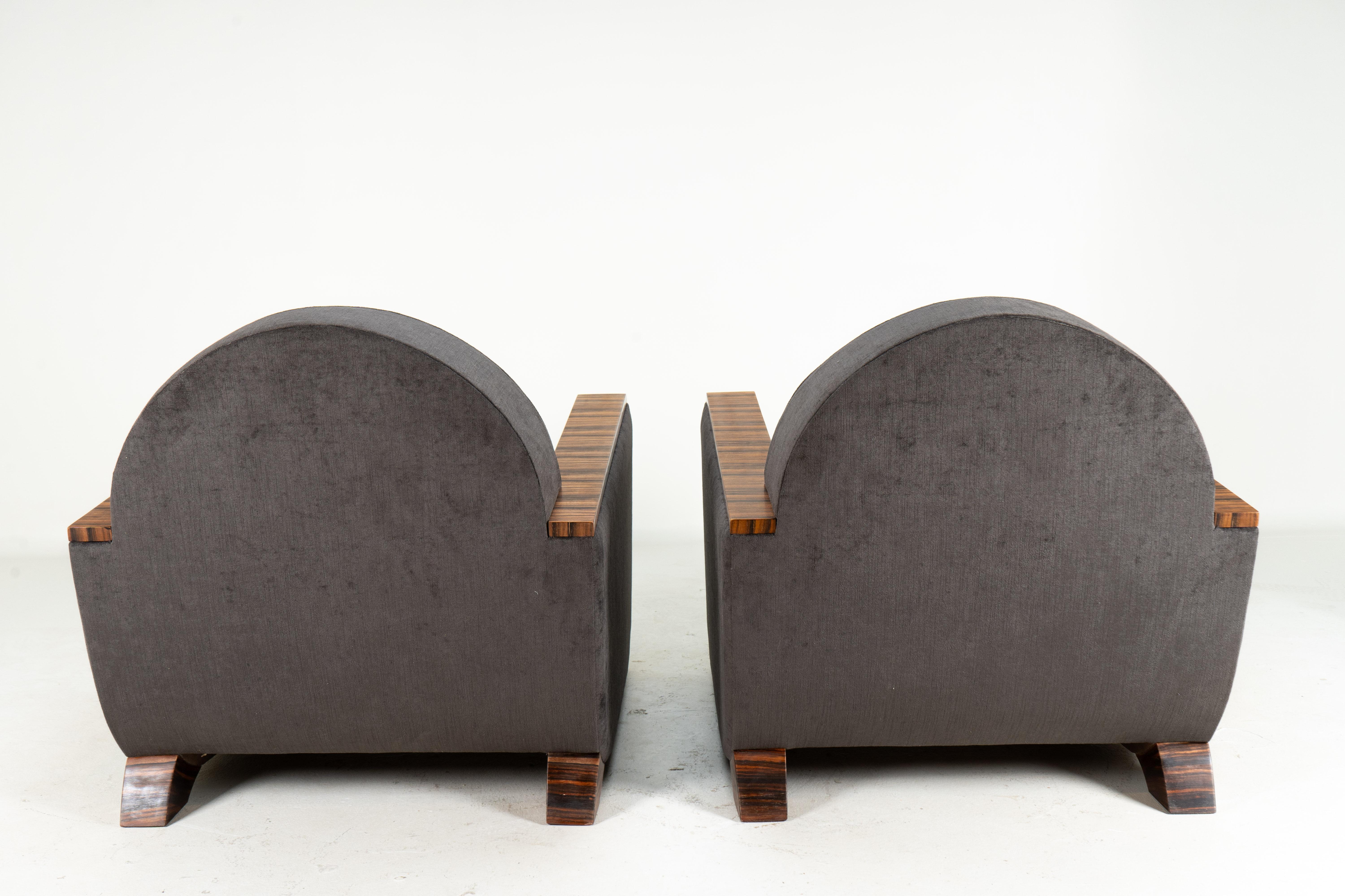 Contemporary A Pair of Art Deco Style Lounge Chairs With Macassar Ebony For Sale