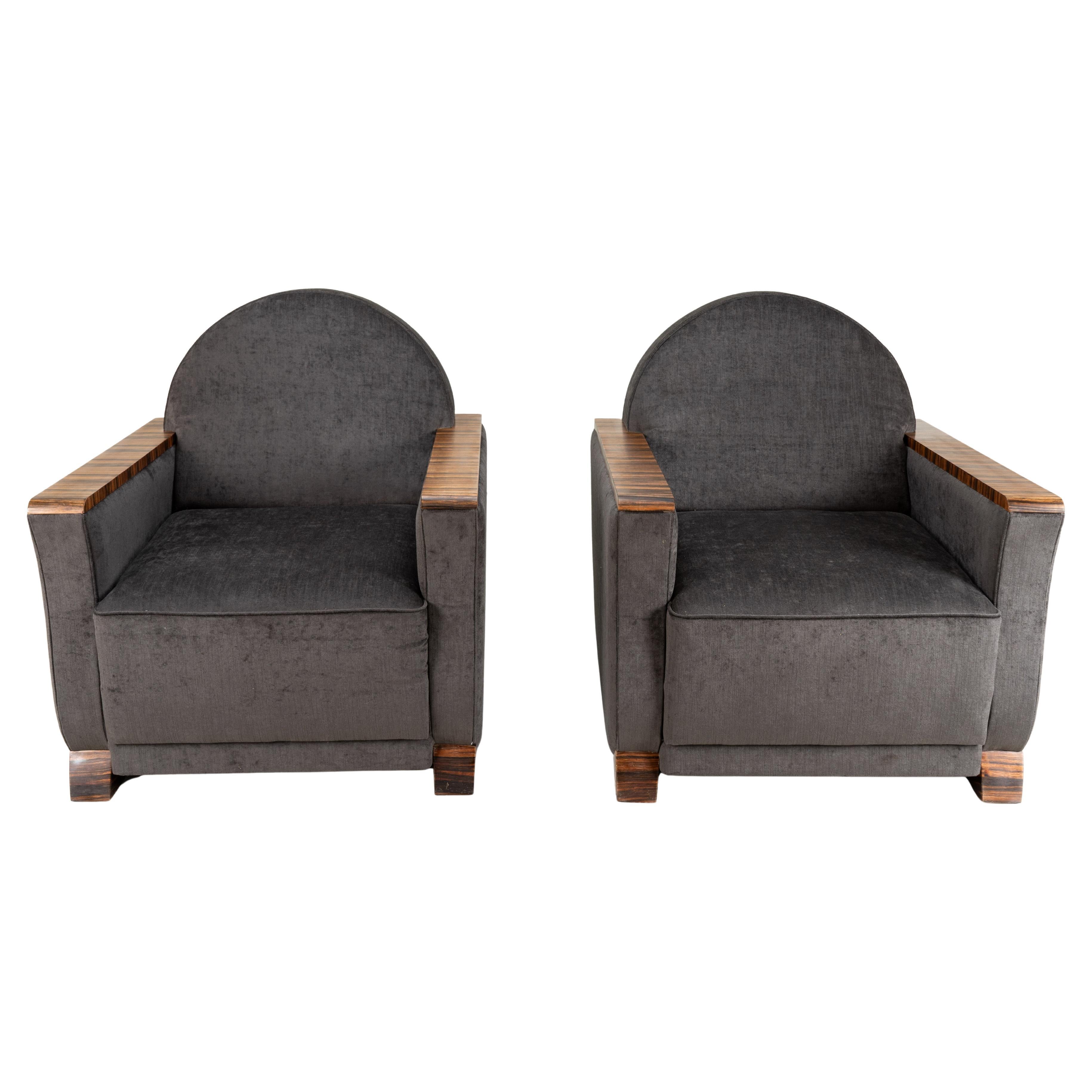 A Pair of Art Deco Style Lounge Chairs With Macassar Ebony For Sale