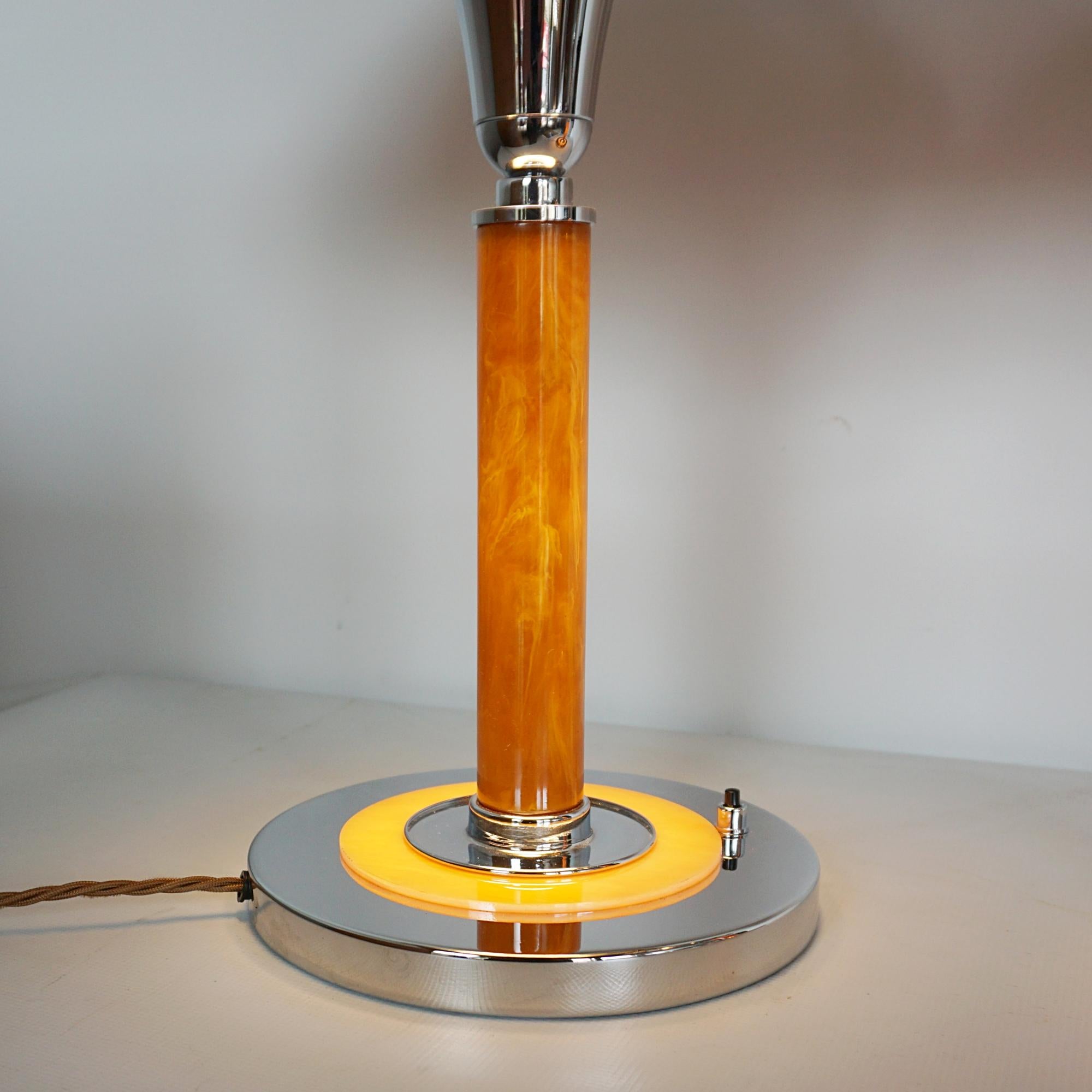 A Pair of Art Deco Style Orange Bakelite and Chrome Dome Table Lamps 3