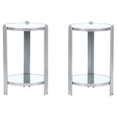 Pair of Art Deco Style Round End Tables with Mirrored Tops, Contemporary