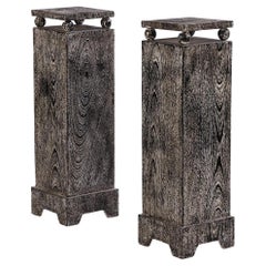 A Pair of Art Deco Style Square Cerused Oak Pedestals.