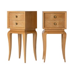 Pair of Art Deco Sycamore and Brass Bedside Tables by Suzanne Guiguichon