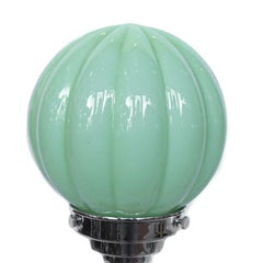 Pair of Art Deco Style Table Lamps Chromed Metal Frosted Green Glass