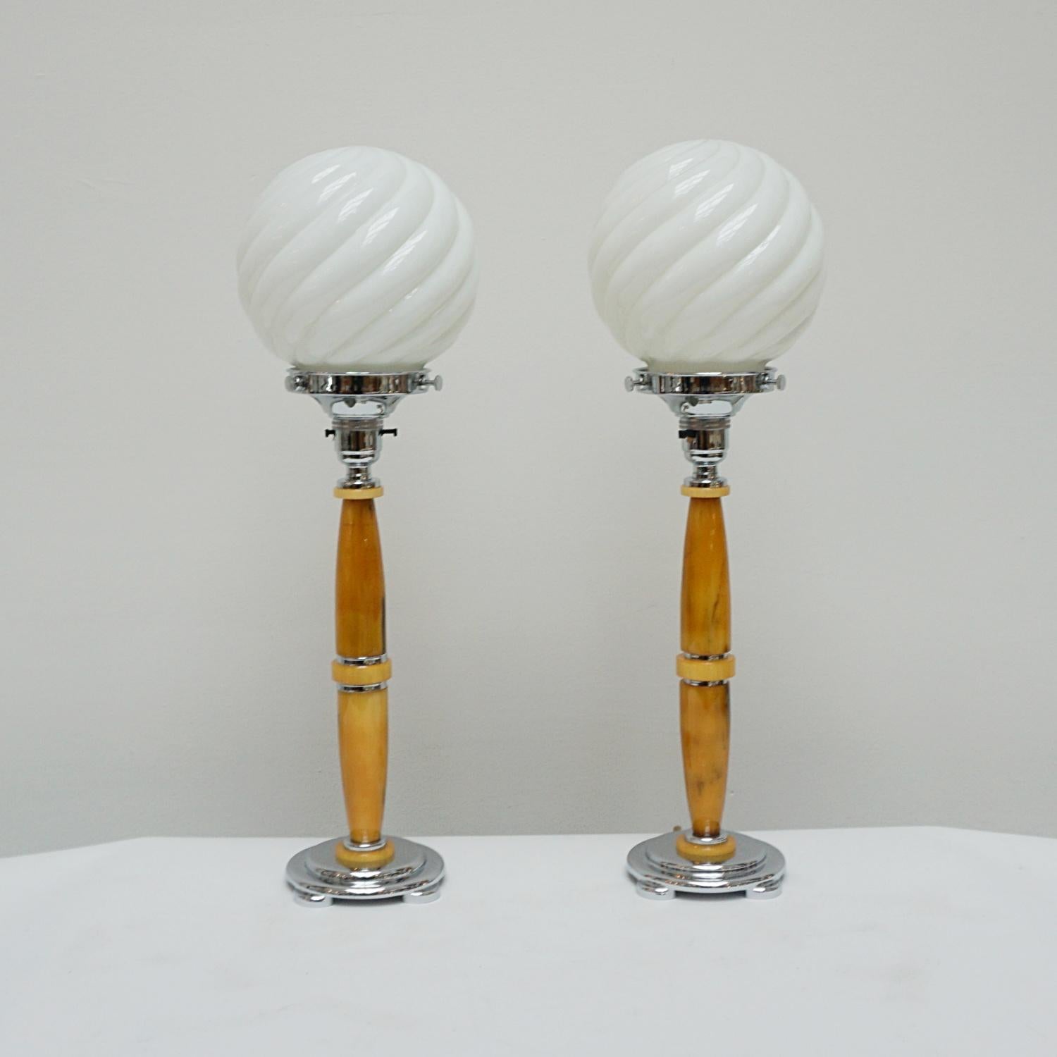Glass Pair of Art Deco Table Lamps 