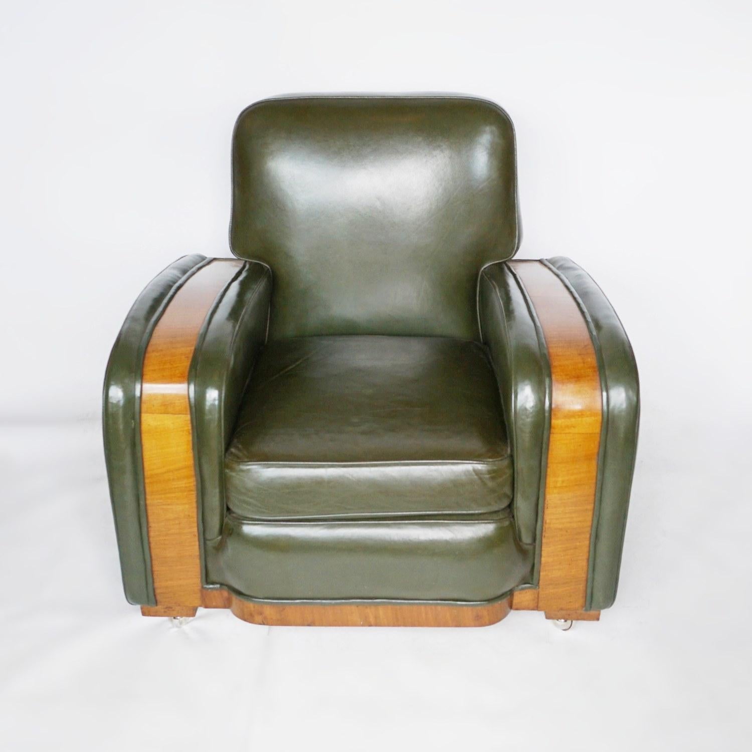 Leather Pair of Art Deco Tank Chairs Attributed to Heal's of London