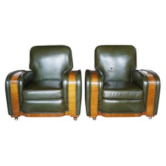 Vintage Pair of Art Deco Tank Chairs Attributed to Heal's of London