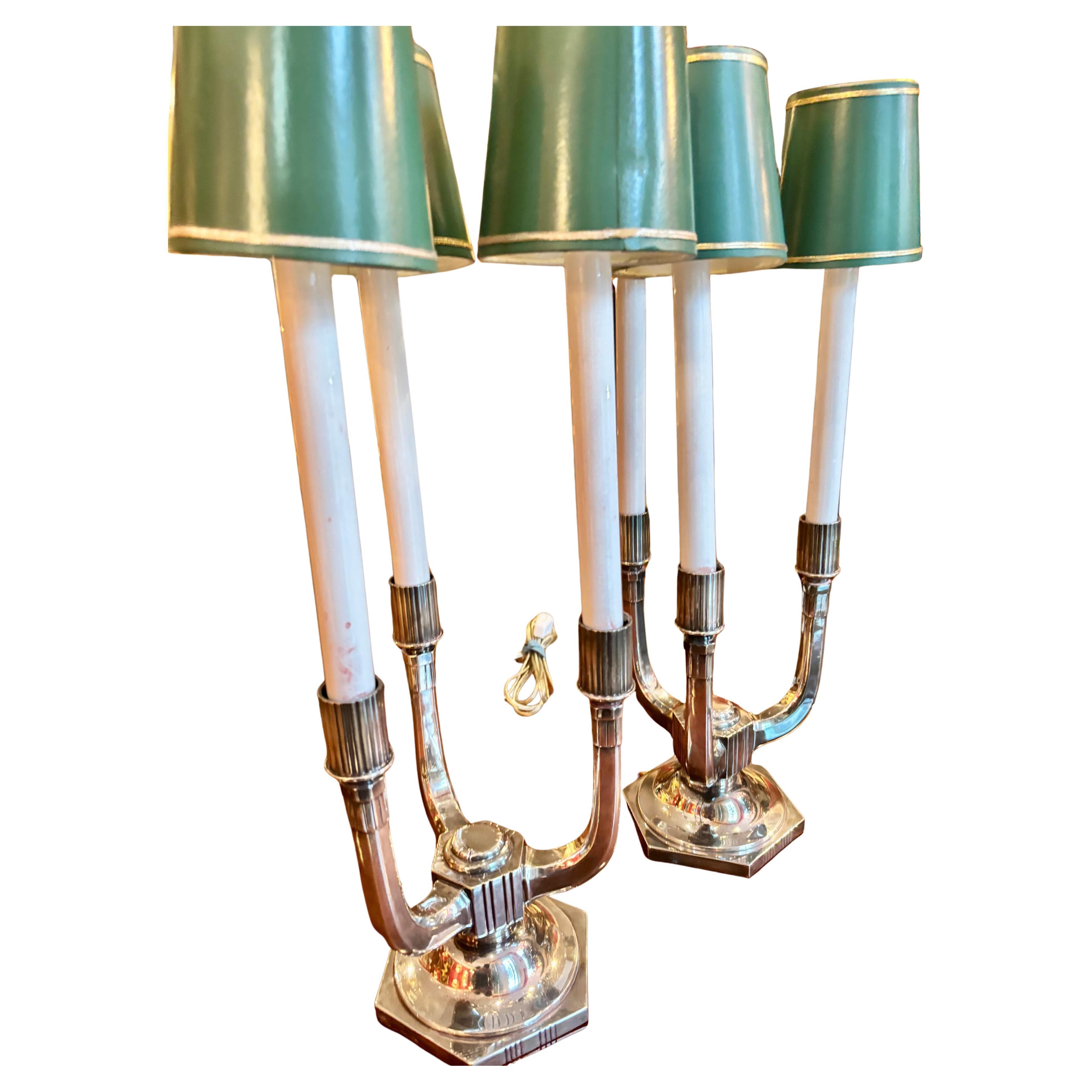 Lámparas/Candelabros de Bronce Plateado Art Déco de Época