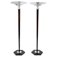 Pair of Art Deco Torchiers in Walnut and Nickel