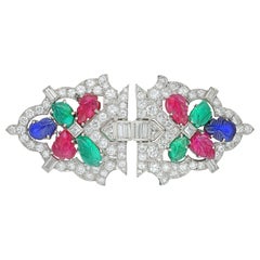 Pair of Art Deco Tutti-Frutti Clips by Reymond Yard