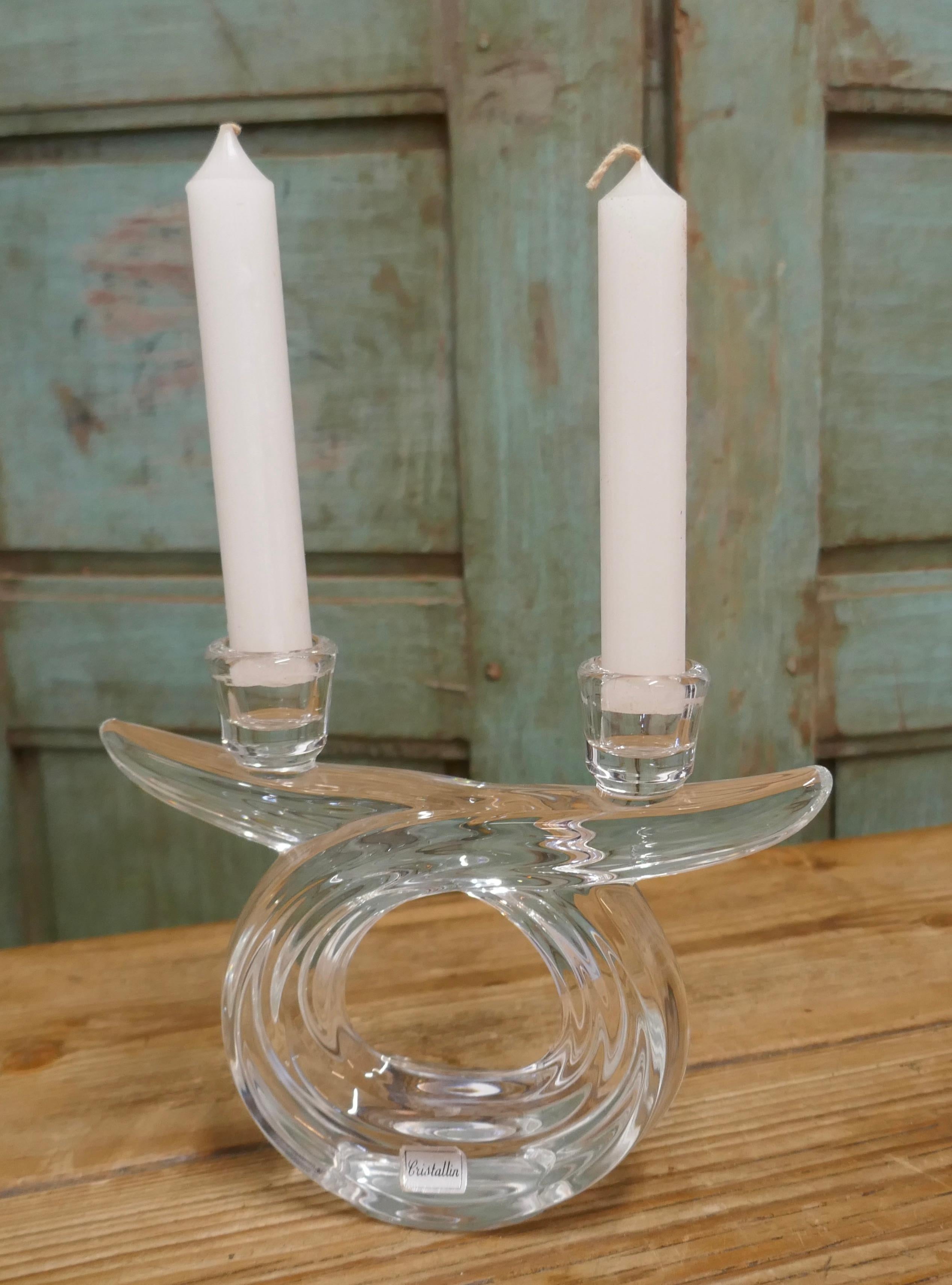 Arts and Crafts Pair of Art Deco Twin Crystal Candle Sticks