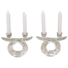 Pair of Art Deco Twin Crystal Candle Sticks