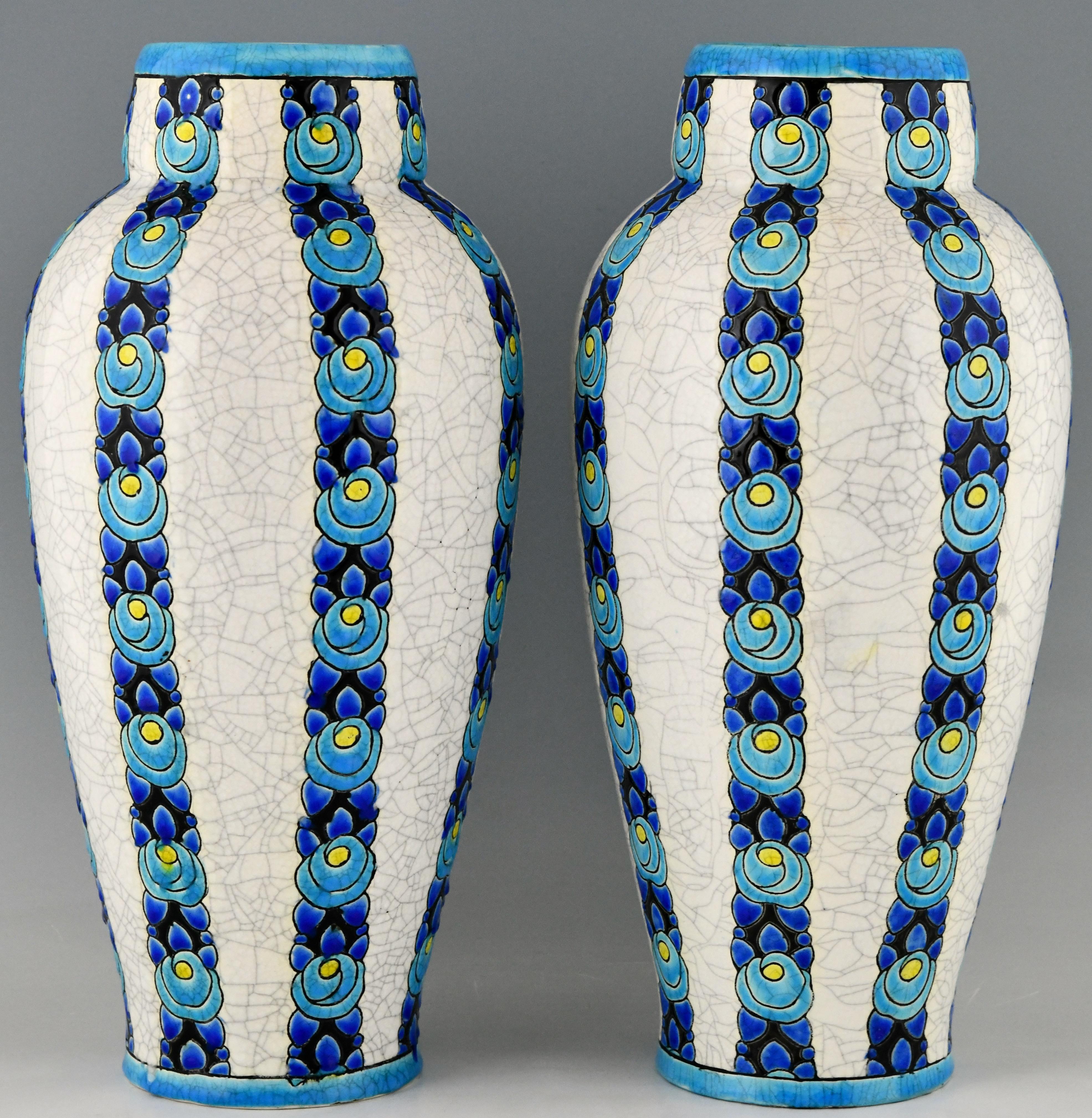 Early 20th Century Pair of Art Deco Vases by Boch Freres Charles Catteau, Belgium, 1922