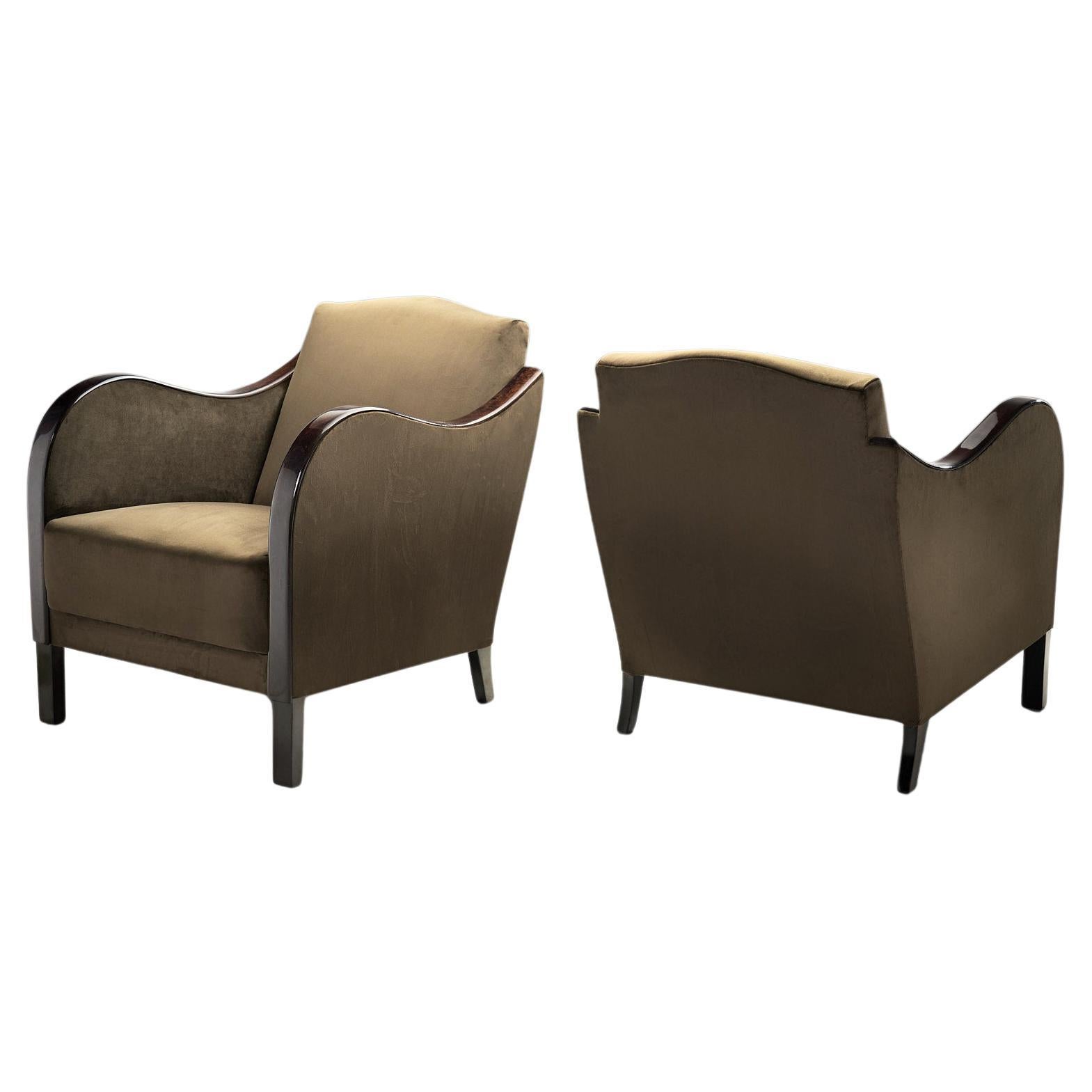 A Pair of Art Deco Velvet Armchairs, Europe First Half of the 20th Century