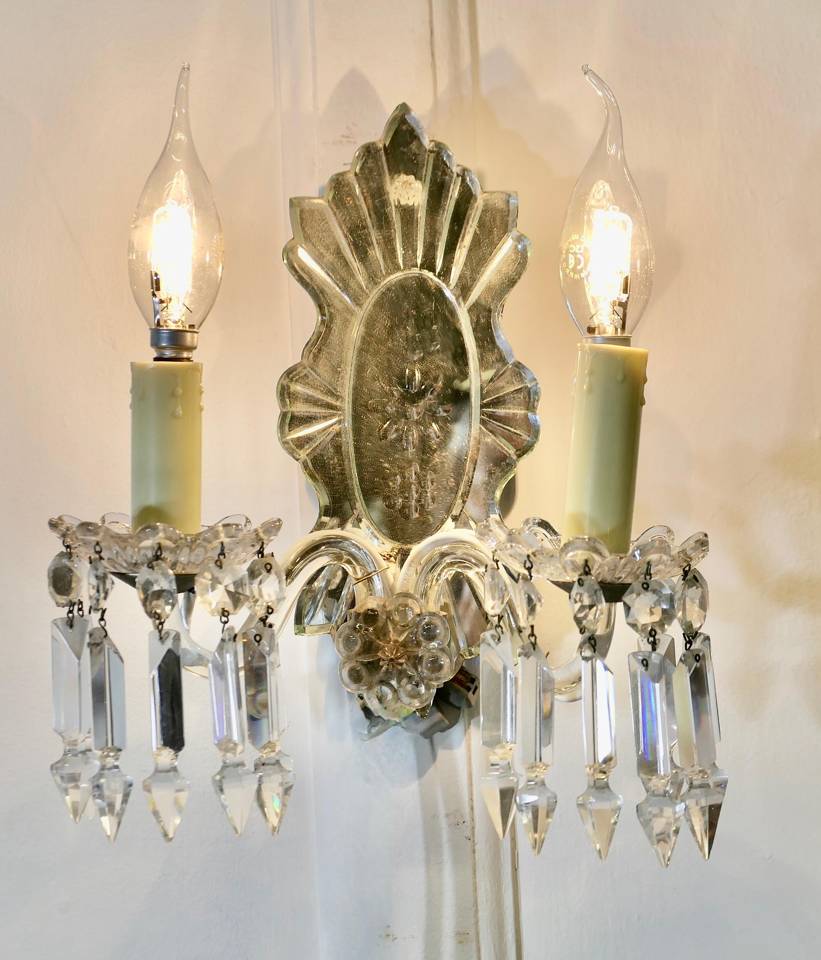 Ein Paar Wandleuchten aus venezianischem Glas Art Deco Girandole im Zustand „Gut“ im Angebot in Godshill, Isle of Wight