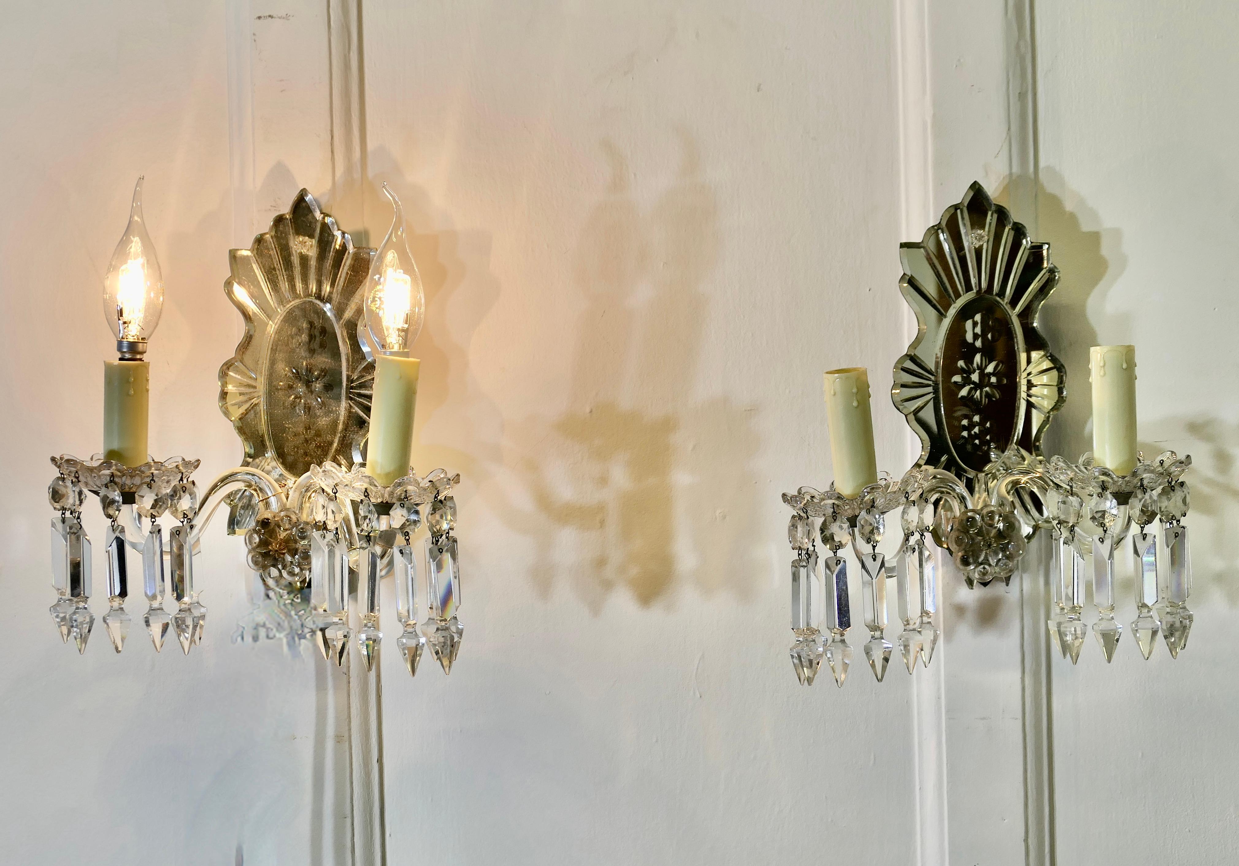 Ein Paar Wandleuchten aus venezianischem Glas Art Deco Girandole im Angebot 2