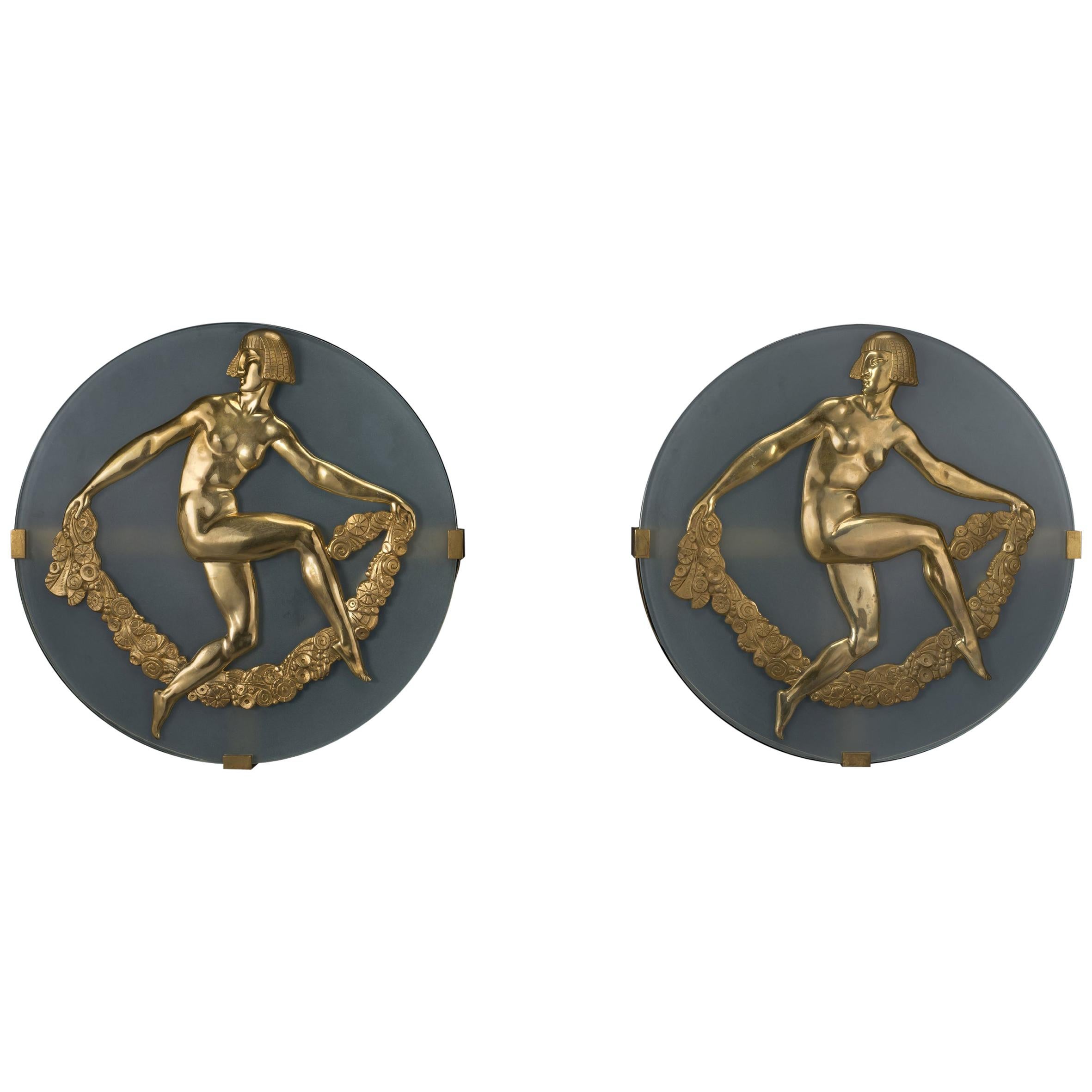 Pair of Art Deco Wall Appliques by Albert Constant Jouanneault, circa 1930 For Sale