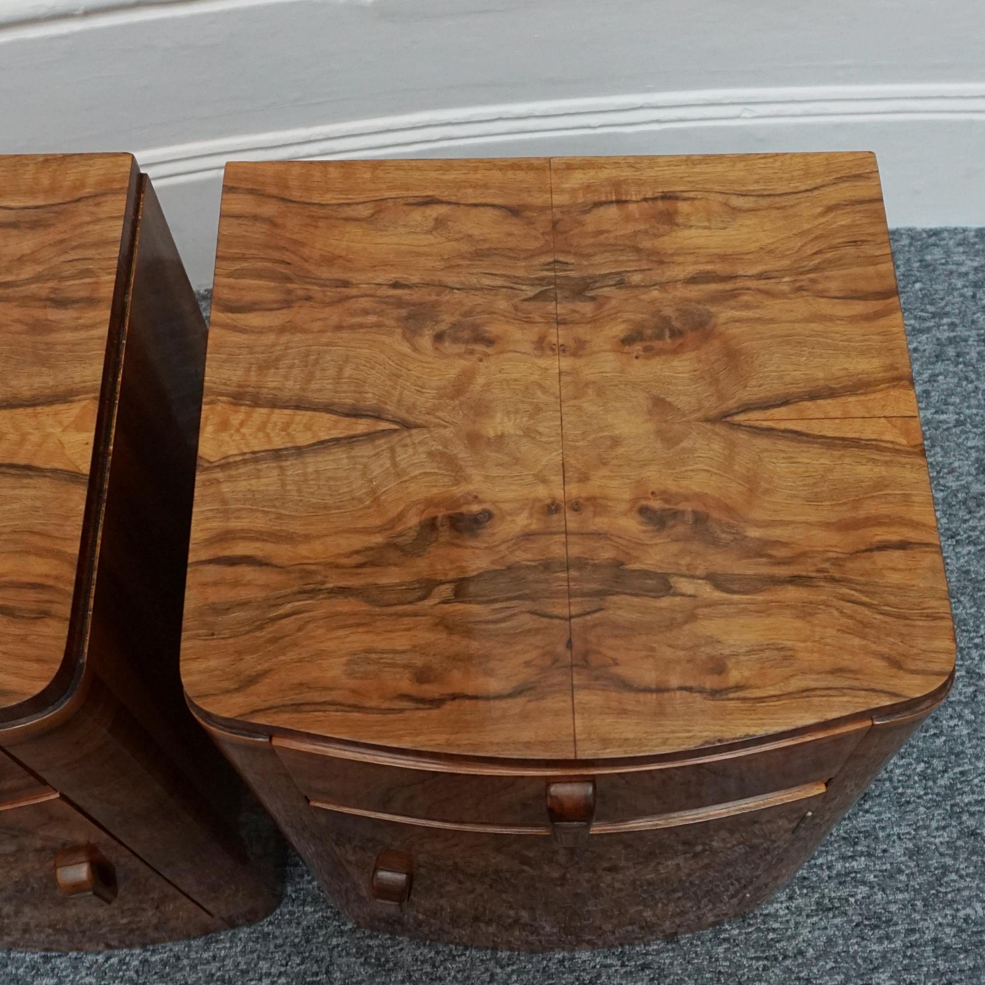 Mid-20th Century A Pair of Art Deco Walnut Bedside Cabinets