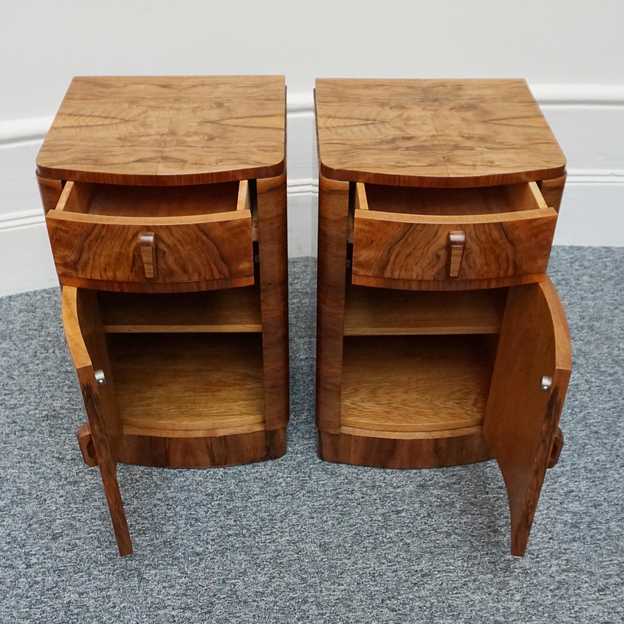 A Pair of Art Deco Walnut Bedside Cabinets 1