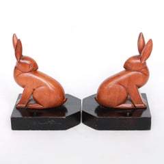 Pair of Art Deco Walnut Rabbit Bookends